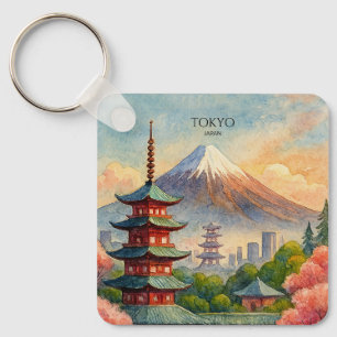 Tokio Japan Stadtlandschaft Aquarell Souvenir Schlüsselanhänger