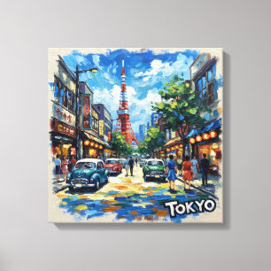 Tokio Japan Turm Straßenszene Gedehnte Leinwand