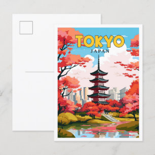 Tokio Japan vintage Reiseillustration Postkarte