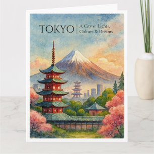 Tokio Japan Vintage Skyline Reise Grußkarte Karte