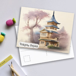 Tokio, Japan Vintage Wasserfarbe Reise Postkarte