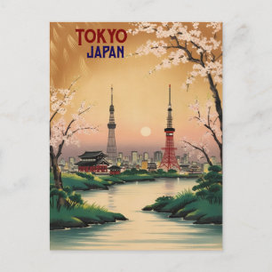 Tokio Japan Vintage Wasserfarbenreise Postkarte