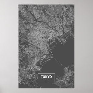 Tokio, Japan (weiß auf schwarz) Poster