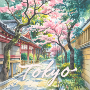 Tokio Kirschblüten Aquarell Traditionelles Japan Aufkleber
