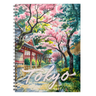Tokio Kirschblüten Aquarell Traditionelles Japan Notizblock