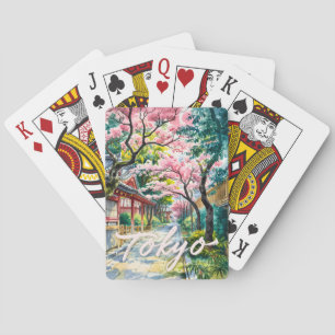 Tokio Kirschblüten Aquarell Traditionelles Japan Spielkarten