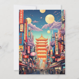 Tokio Reise Kunstpostkarte, Tokio Skyline, Japan W Einladung