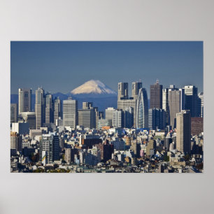 Tokio, Shinjuku District Skyline, Mount Fuji, Poster
