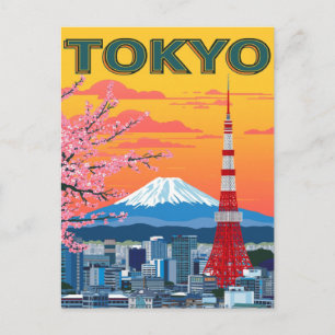 Tokio-Sonnenuntergang und Berg Fuji Postkarte