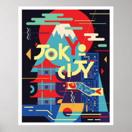 Tokio Stadt, Japan, Illustration, Vintage Poster