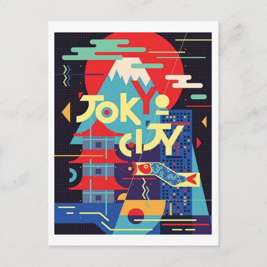 Tokio Stadt, Japan, Illustration, Vintage Postkarte (Vorderseite)