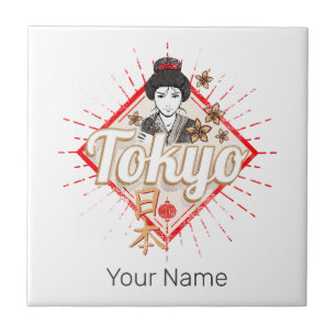 Tokio Stadt Japan Retro Geisha Vintage Blume Fliese