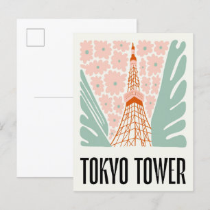 Tokio-Turm Japan abstrakt Reise Blumenkunst Postkarte