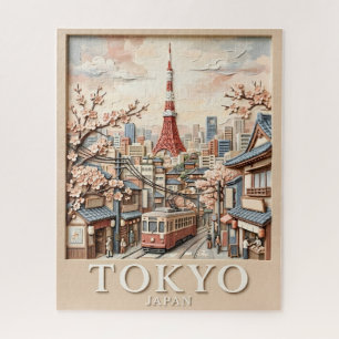 Tokio-Turm Japan Stadtlandschaft Sakura Vintage Re Puzzle