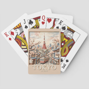 Tokio-Turm Japan Stadtlandschaft Sakura Vintage Re Spielkarten