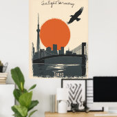 Tokio Twilight - Minimalistische Skyline Reflektio Poster (Heimbüro)
