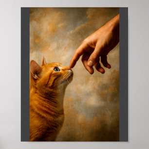 Tokioter Katze mit Strohhut und Teetasse Skytree C Poster