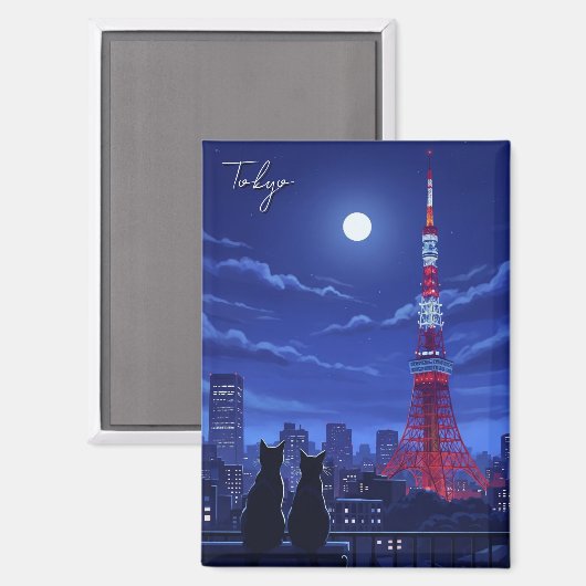 Tokioter Katzen in der Nacht Magnet (Vorderseite/Rückseite)