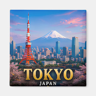 Tokioter Neon-Himmel und Ansichten des Berges Fuji Magnet