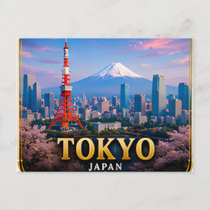 Tokioter Neon-Himmel und Ansichten des Berges Fuji Postkarte