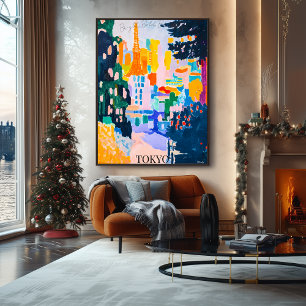 Tokioter Skyline mit Turm im fauvistischen Kunstst Poster
