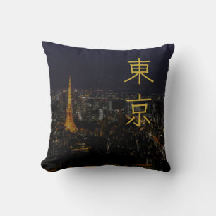 Tokioter Stadtansicht bei Nacht Japanische Kanji Kissen