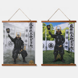 Tokugawa Ieyasu-Samurai-Rüstung Nebel und Himmel Z Wandteppich Mit Holzrahmen