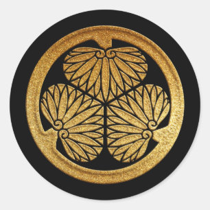 Tokugawa Kamon Mitsuba Aoi in Gold Runder Aufkleber