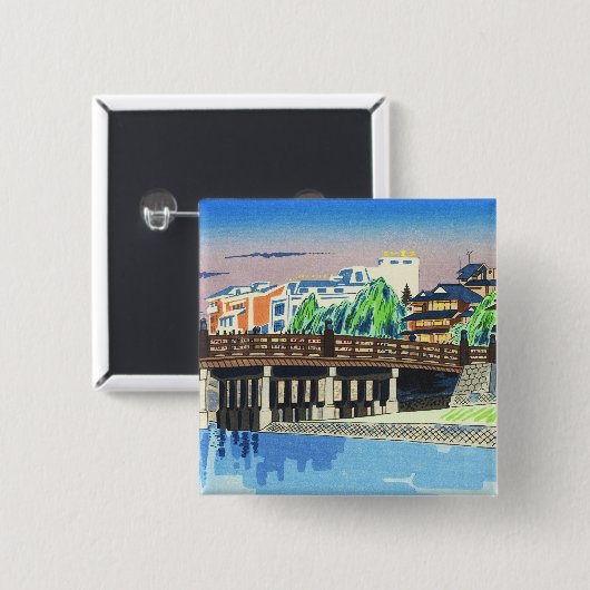 Tokuriki Tomikichiro Sanjo-Brücke, Japanisch Kyōto Button (Vorne & Hinten)