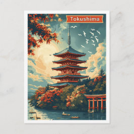 Tokushima Japan Vintag Art Travel Illustration Postkarte