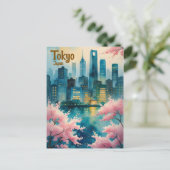Tokyo Cherry Blossoms Postkarte - Sakura mit Stadt (Stehend Vorderseite)