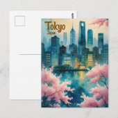 Tokyo Cherry Blossoms Postkarte - Sakura mit Stadt (Vorne/Hinten)