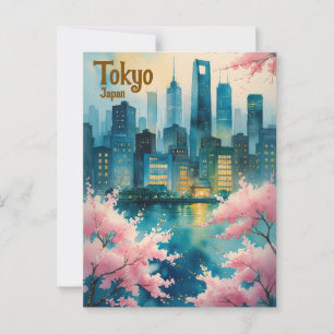 Tokyo Cherry Blossoms Postkarte - Sakura mit Stadt