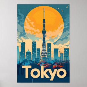 Tokyo City Japan Vintage Retro-Reise-Illustration Poster
