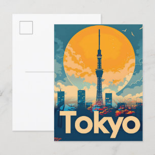 Tokyo City Japan Vintage Retro-Reise-Illustration Postkarte
