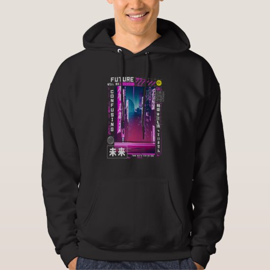 Tokyo Cyberpunk-Vaporwelle in japanischen Retrovib Hoodie (Vorderseite)