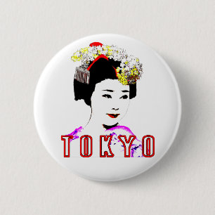Tokyo geisha Mädchen in traditionellem Kleid Button
