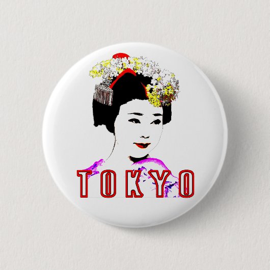 Tokyo geisha Mädchen in traditionellem Kleid Button (Vorderseite)