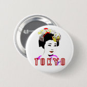 Tokyo geisha Mädchen in traditionellem Kleid Button (Vorne & Hinten)