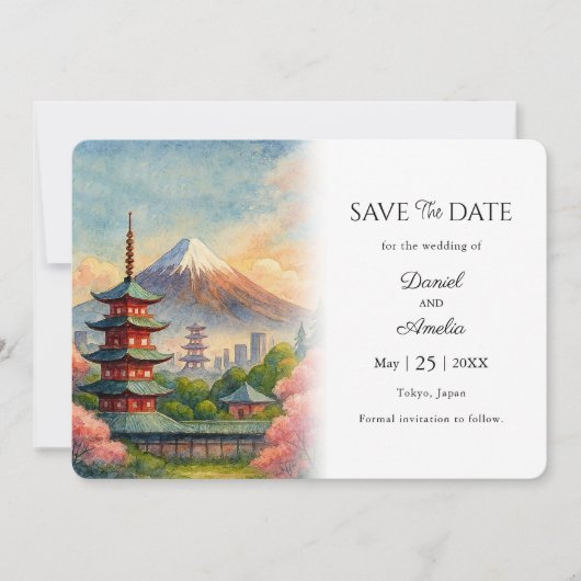 Tokyo Hochzeit in Urlaubsort Save the Date Karte (Vorderseite)