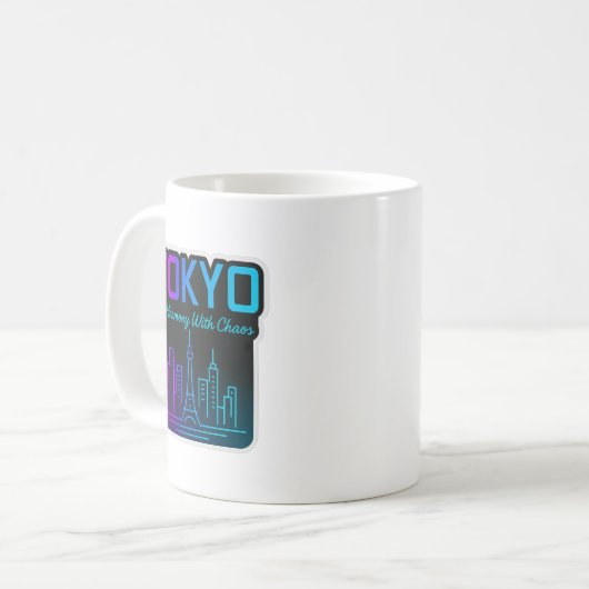 Tokyo In Harmony With Chaos – Neon Skyline Art Kaffeetasse (Vorderseite Links)