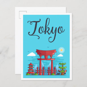 Tokyo Japan Art Travel Illustration Postkarte