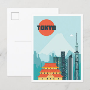 Tokyo Japan Art Vintage Reise Illustration Postkarte