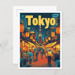 Tokyo Japan Art Vintage Reise Illustration Postkarte