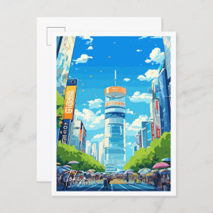 Tokyo Japan Art Vintage Reise Illustration Postkarte