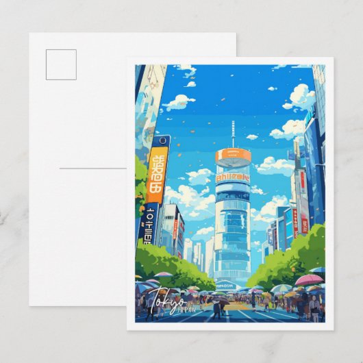 Tokyo Japan Art Vintage Reise Illustration Postkarte (Vorne/Hinten)