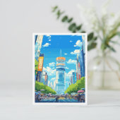 Tokyo Japan Art Vintage Reise Illustration Postkarte (Stehend Vorderseite)