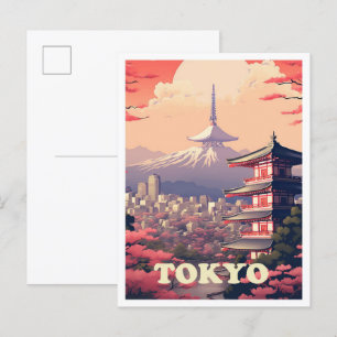 Tokyo Japan Art Vintage Reise Illustration Postkarte