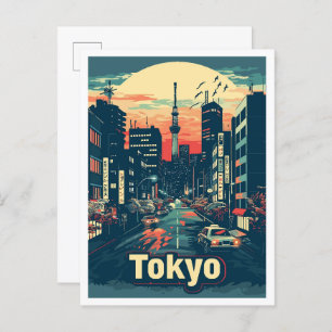 Tokyo Japan Art Vintage Reise Illustration Postkarte