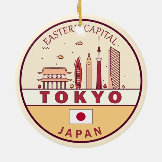 Tokyo Japan City Skyline Emblem Keramik Ornament (Hinten)